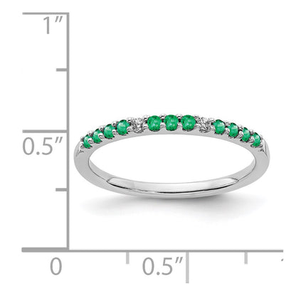 Solid 14k White Gold Simulated CZ and Emerald Band
