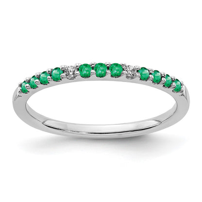 Solid 14k White Gold Simulated CZ and Emerald Band