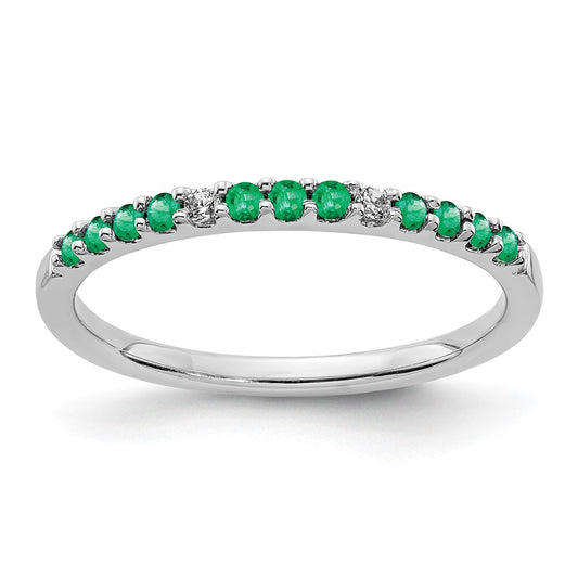 Solid 14k White Gold Simulated CZ and Emerald Band
