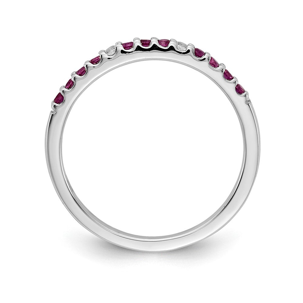 Solid 14k White Gold Simulated CZ and Ruby Band