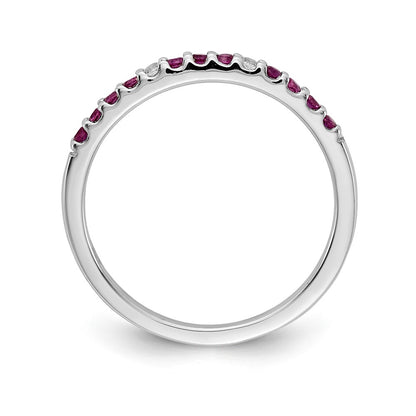 Solid 14k White Gold Simulated CZ and Ruby Band