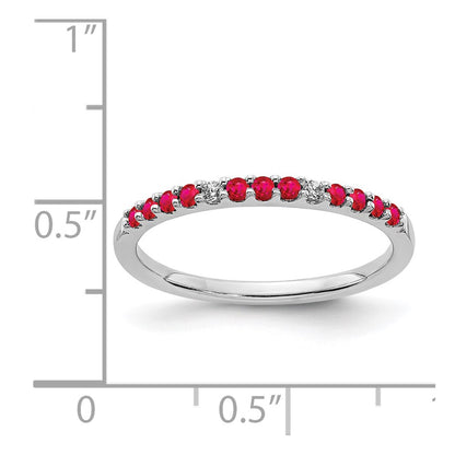 Solid 14k White Gold Simulated CZ and Ruby Band