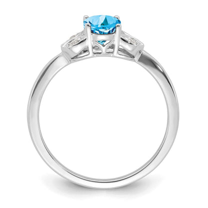 14k White Gold Blue Topaz and Real Diamond Ring
