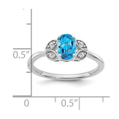 14k White Gold Blue Topaz and Real Diamond Ring