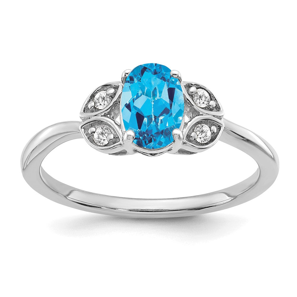 14k White Gold Blue Topaz and Real Diamond Ring
