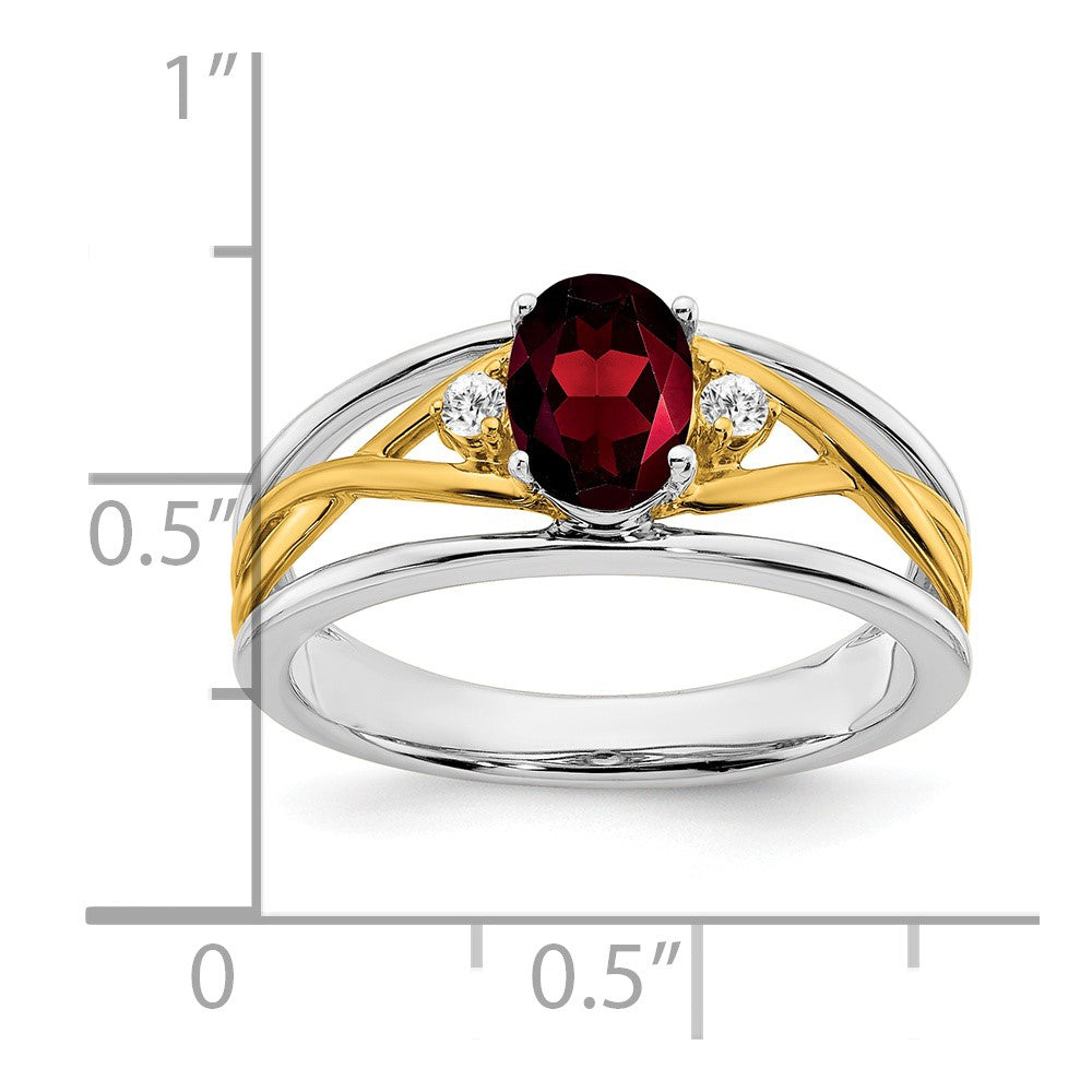 14k Two-Tone Gold Garnet and Real Diamond Ring
