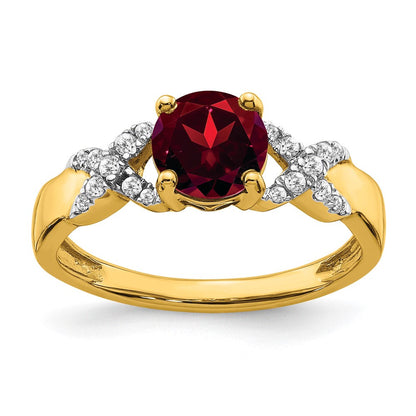 14k Two-Tone Gold Garnet and Real Diamond Ring