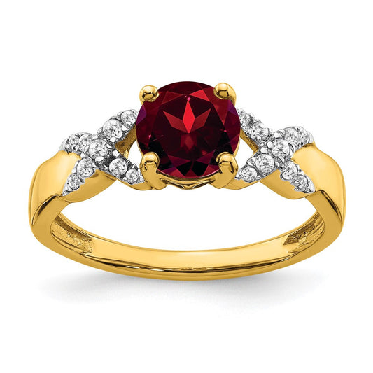 14k Two-Tone Gold Garnet and Real Diamond Ring