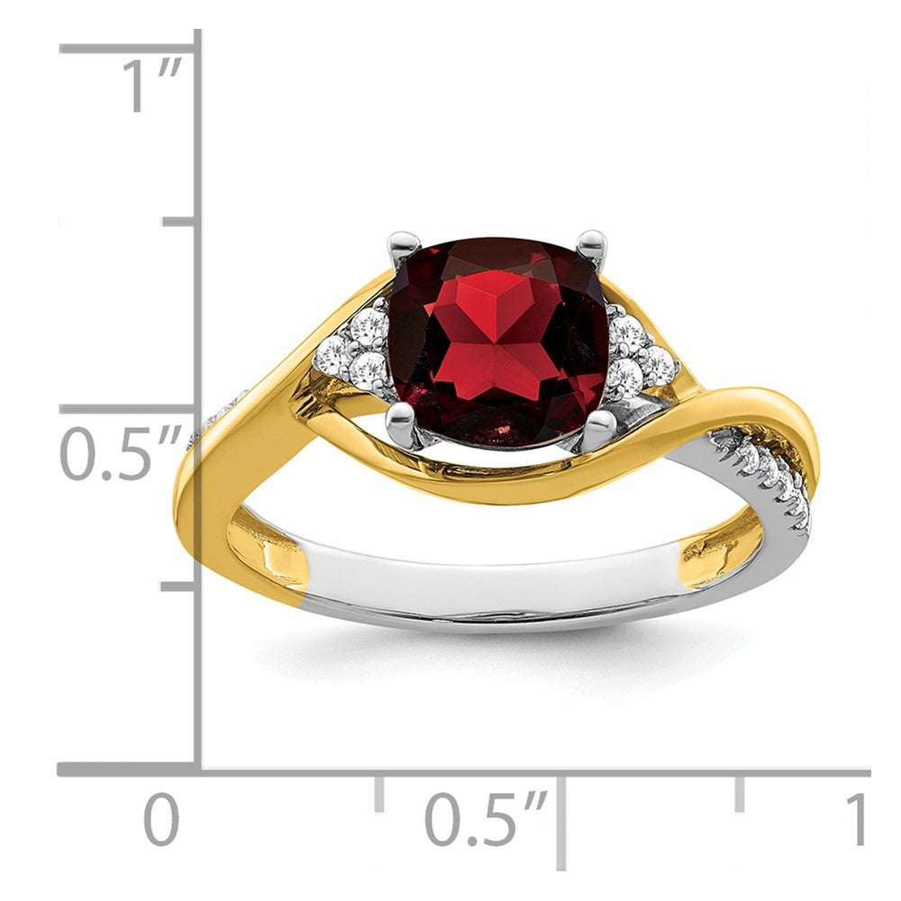 14k Two-Tone Gold Cushion Garnet and Real Diamond Ring