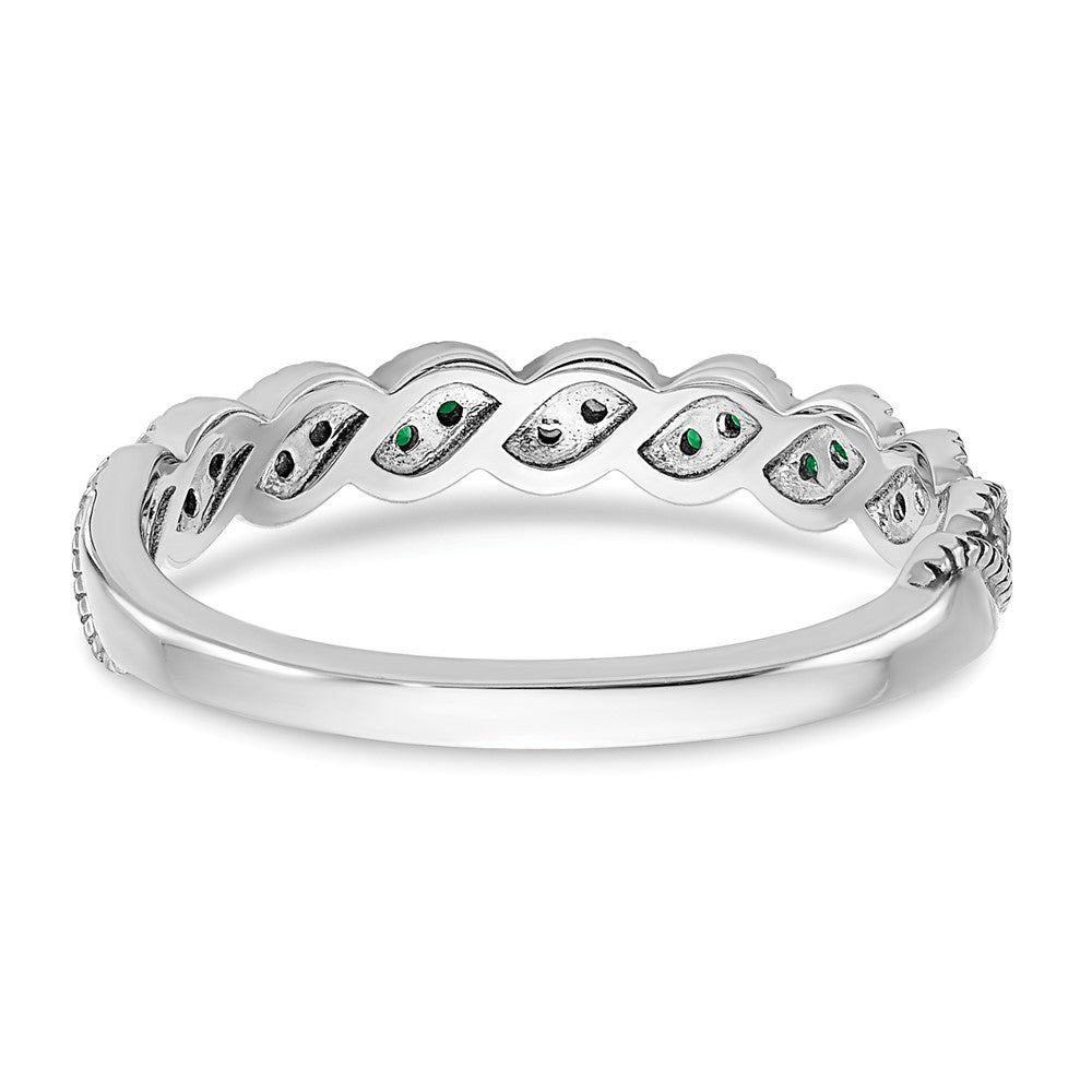 Solid 14k White Gold Simulated Emerald and CZ Twist Band