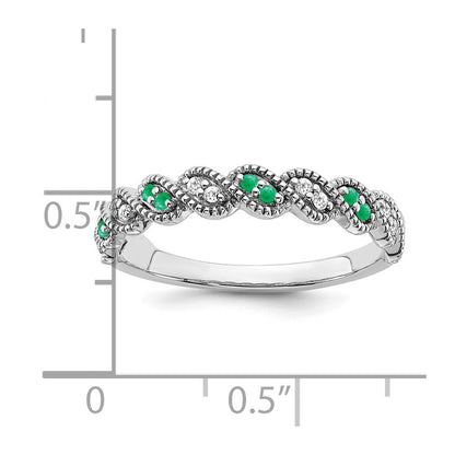 14k White Gold Emerald and Real Diamond Twist Band