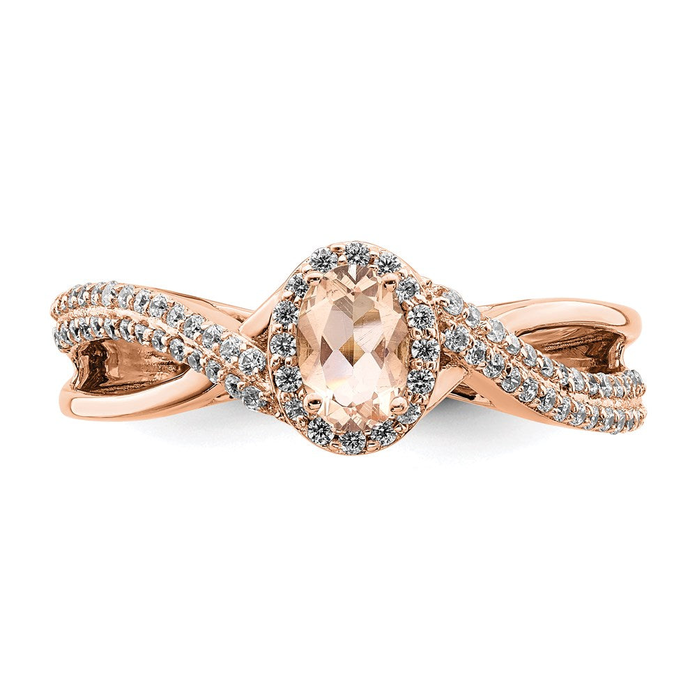 Solid 14k Rose Gold Morganite Simulated CZ Halo Engagement Ring
