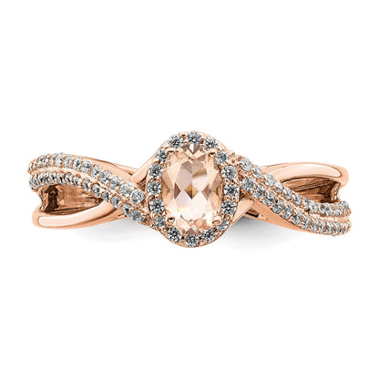 Solid 14k Rose Gold Morganite Simulated CZ Halo Engagement Ring