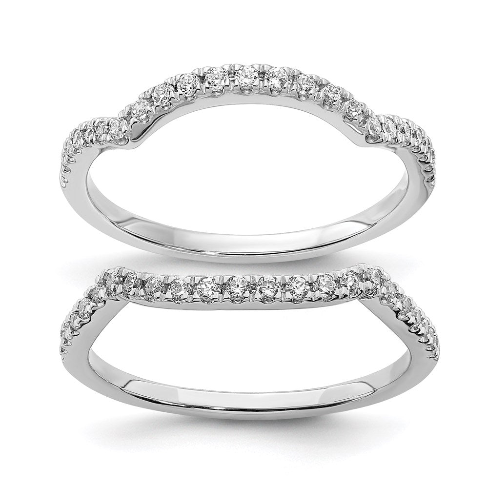 14k White Gold Real Diamond Set of 2 Contoured Wedding Bands
