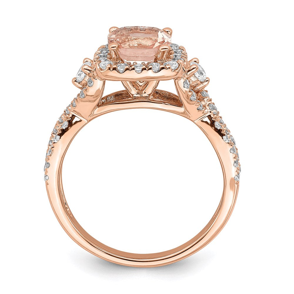 Solid 14k Rose Gold Morganite Simulated CZ Halo Engagement Ring
