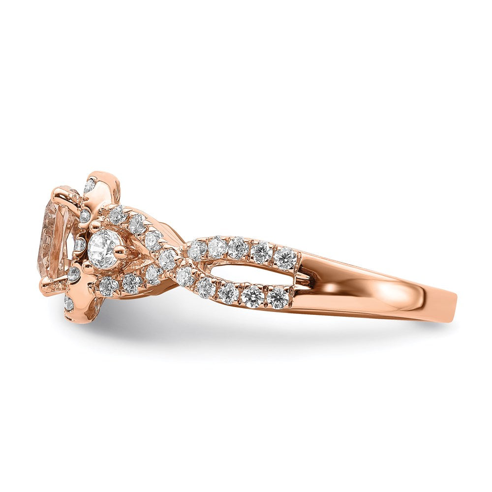 Solid 14k Rose Gold Morganite Simulated CZ Halo Engagement Ring