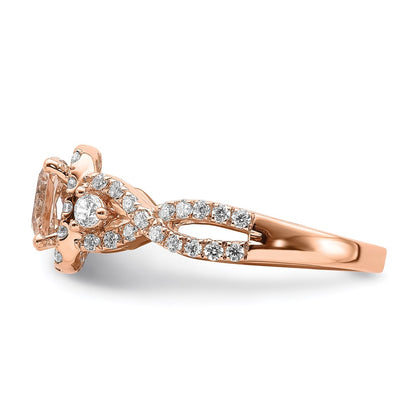 Solid 14k Rose Gold Morganite Simulated CZ Halo Engagement Ring