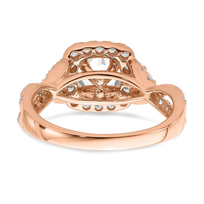 Solid 14k Rose Gold Morganite Simulated CZ Halo Engagement Ring