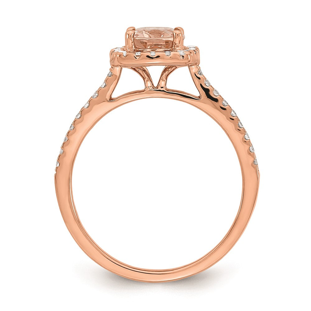 Solid 14k Rose Gold Morganite Simulated CZ Halo Complete Engagement Ring