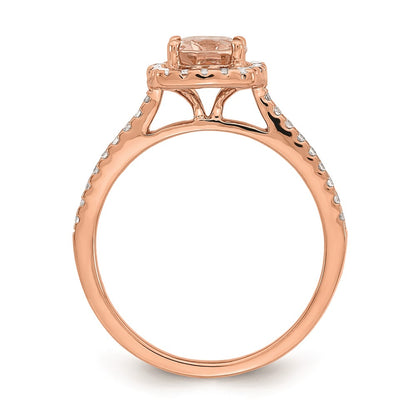 Solid 14k Rose Gold Morganite Simulated CZ Halo Complete Engagement Ring