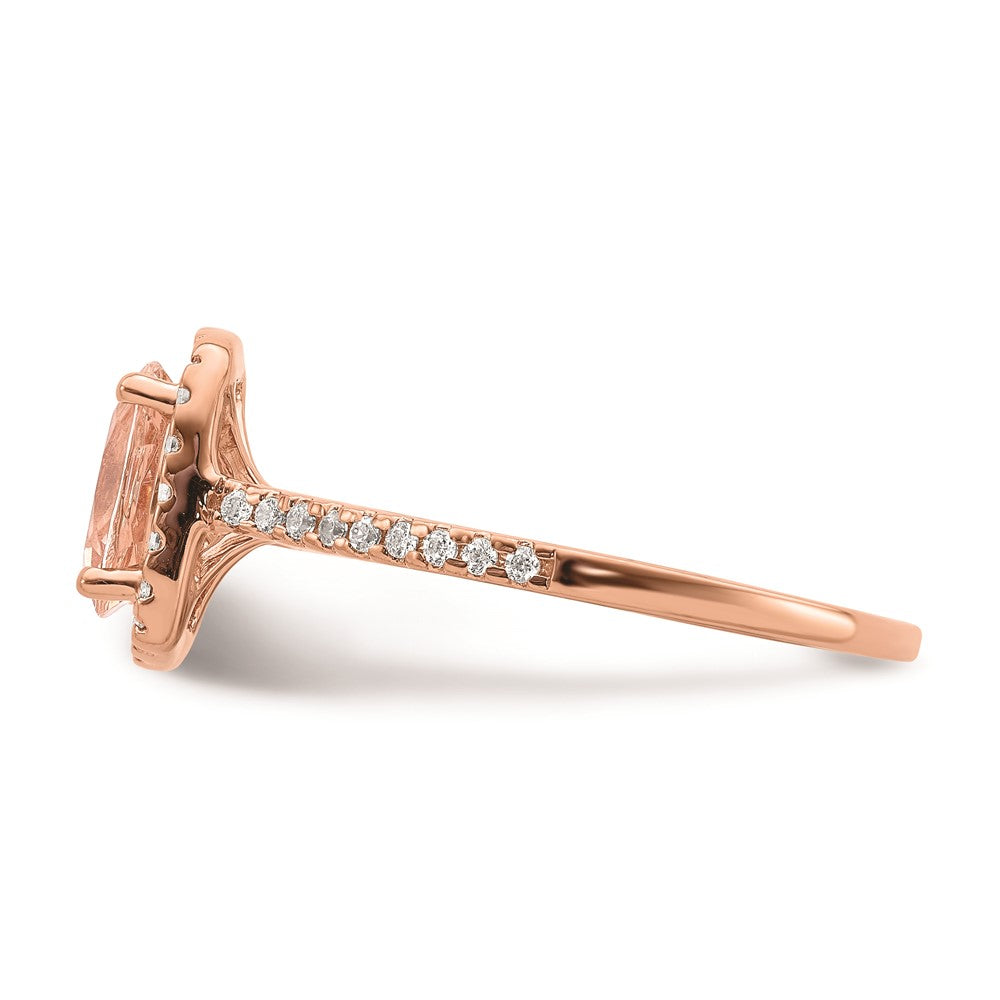 Solid 14k Rose Gold Morganite Simulated CZ Halo Complete Engagement Ring