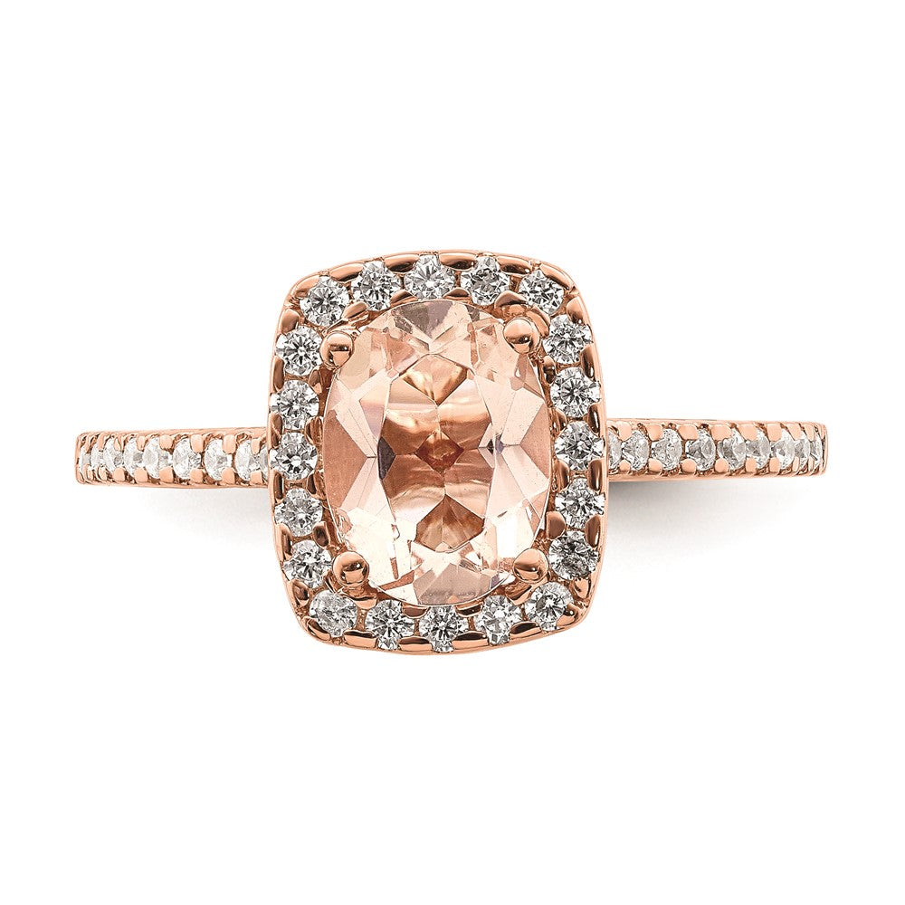 Solid 14k Rose Gold Morganite Simulated CZ Halo Complete Engagement Ring