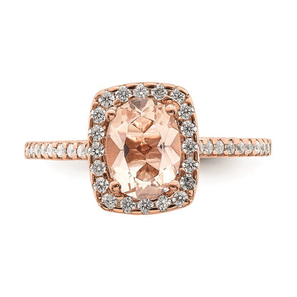 Solid 14k Rose Gold Morganite Simulated CZ Halo Complete Engagement Ring