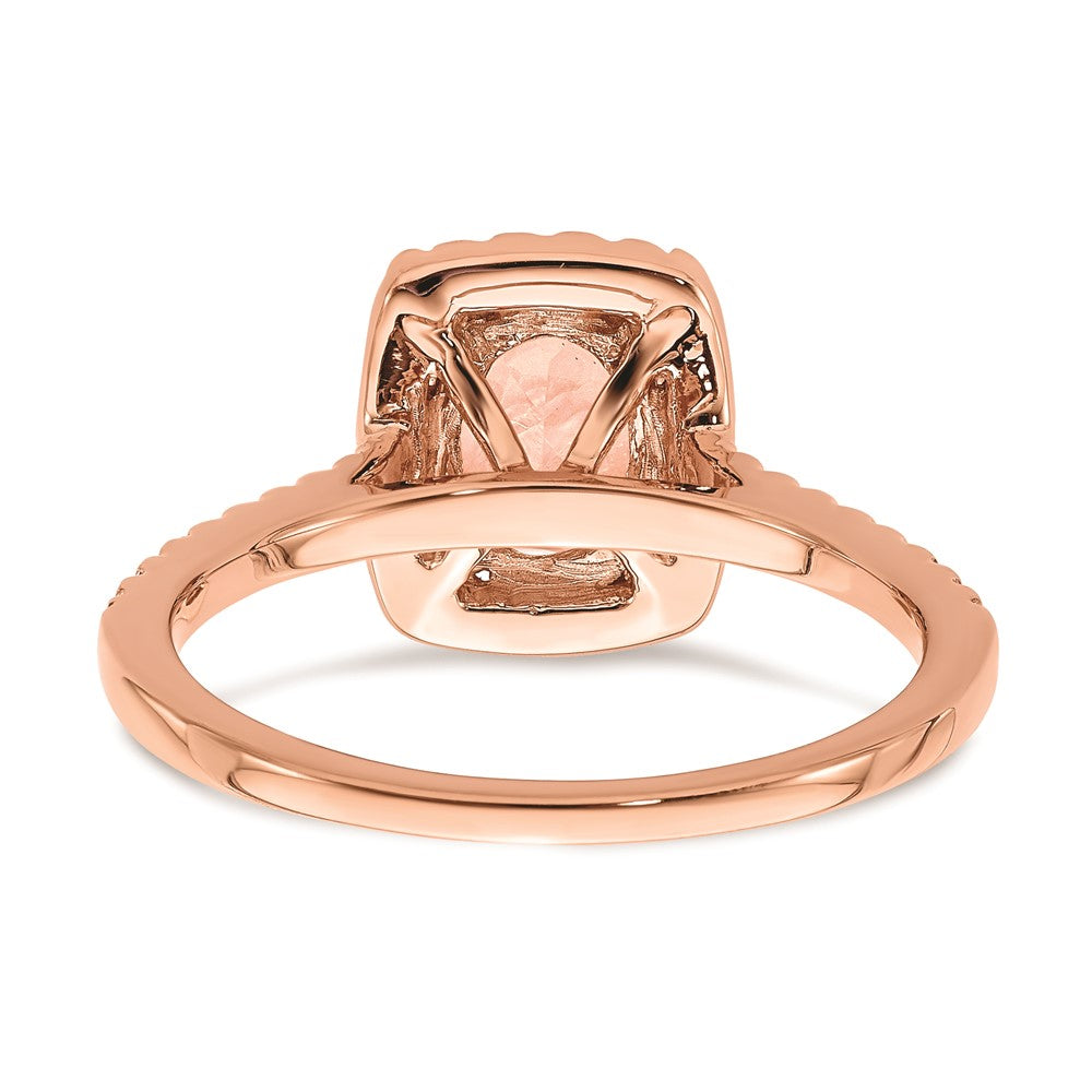 Solid 14k Rose Gold Morganite Simulated CZ Halo Complete Engagement Ring