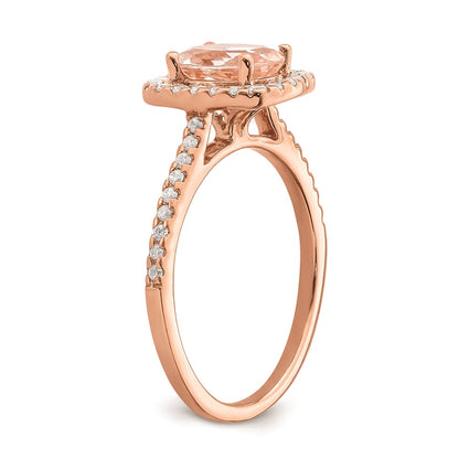 Solid 14k Rose Gold Morganite Simulated CZ Halo Complete Engagement Ring