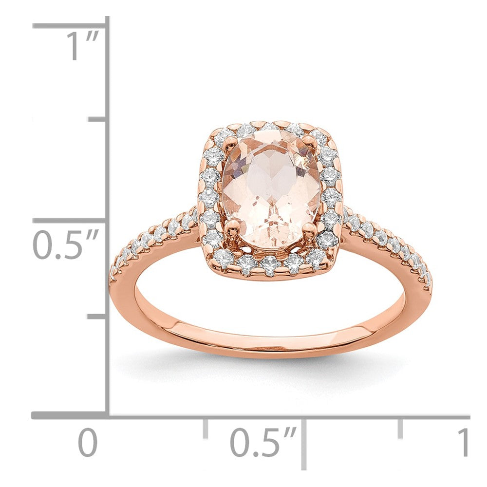 Solid 14k Rose Gold Morganite Simulated CZ Halo Complete Engagement Ring