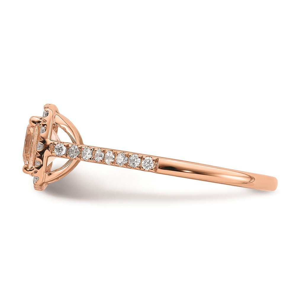 Solid 14k Rose Gold Morganite Simulated CZ Halo Complete Engagement Ring