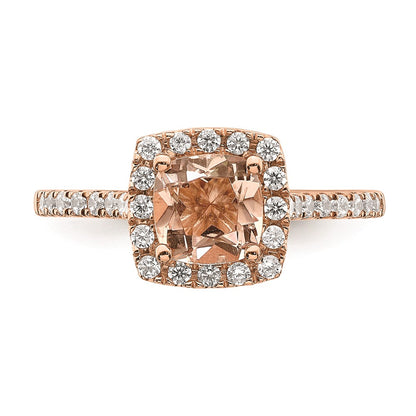 Solid 14k Rose Gold Morganite Simulated CZ Halo Complete Engagement Ring
