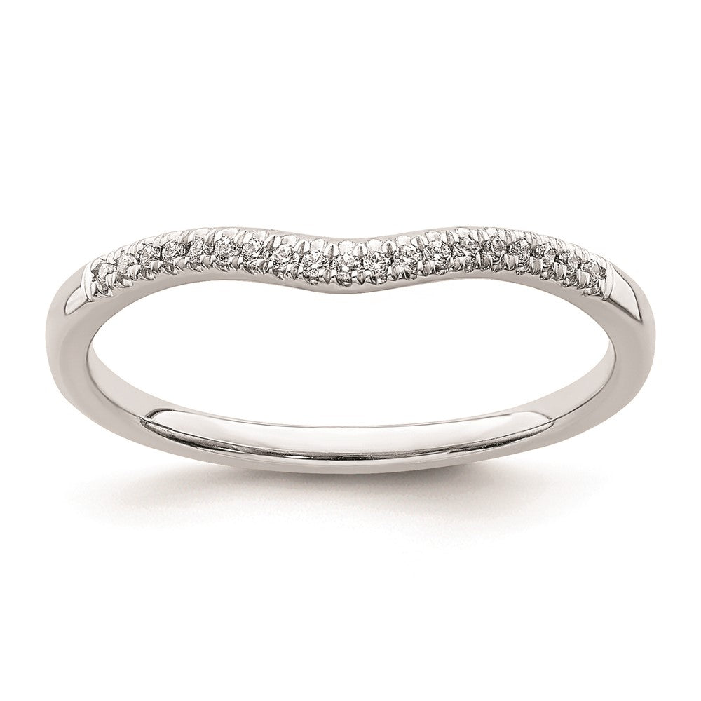 Solid 14k White Gold Simulated CZ Contoured Wedding Band