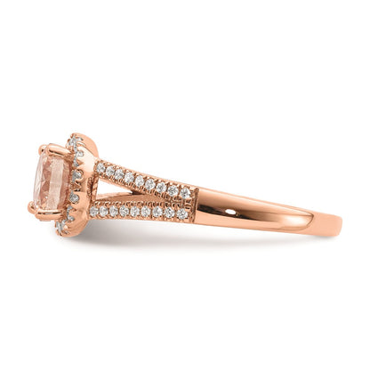 Solid 14k Rose Gold Morganite Simulated CZ Halo Complete Engagement Ring