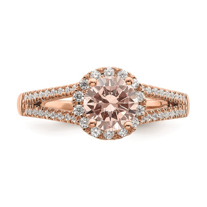 Solid 14k Rose Gold Morganite Simulated CZ Halo Complete Engagement Ring