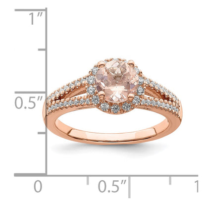 Solid 14k Rose Gold Morganite Simulated CZ Halo Complete Engagement Ring