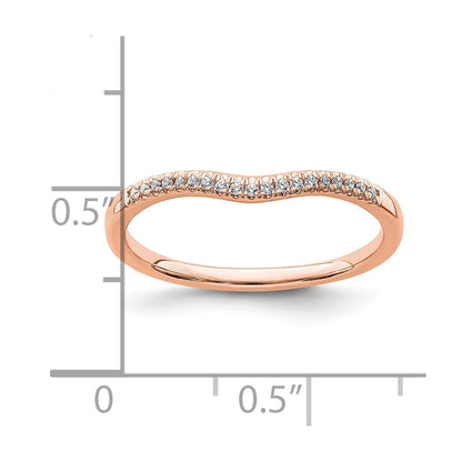 Solid 14k Rose Gold Simulated CZ Contoured Wedding Band