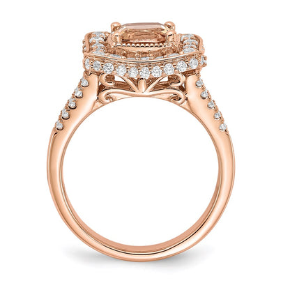 Solid 14k Rose Gold Morganite Simulated CZ Halo Engagement Ring