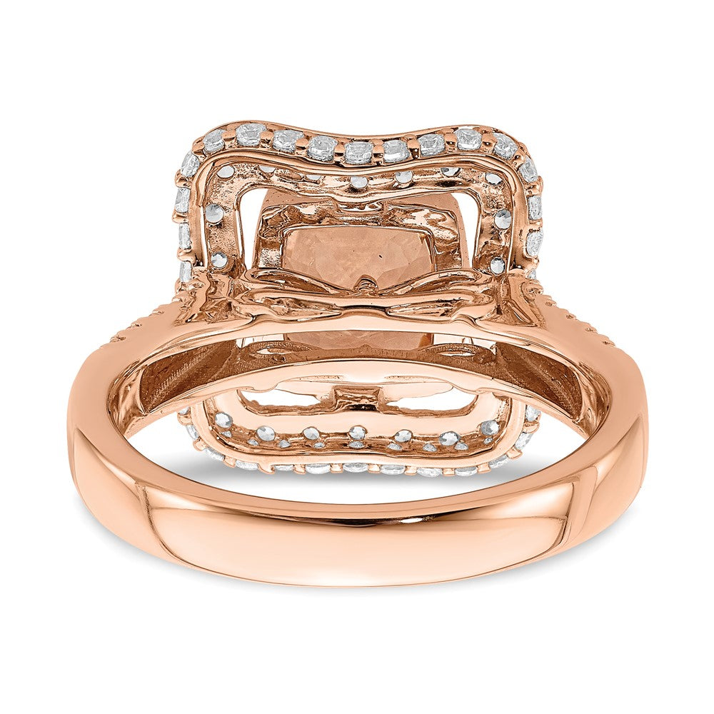 Solid 14k Rose Gold Morganite Simulated CZ Halo Engagement Ring