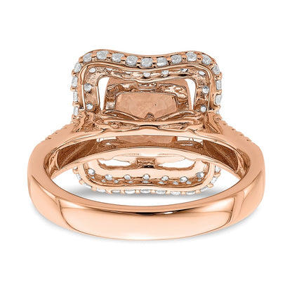 Solid 14k Rose Gold Morganite Simulated CZ Halo Engagement Ring