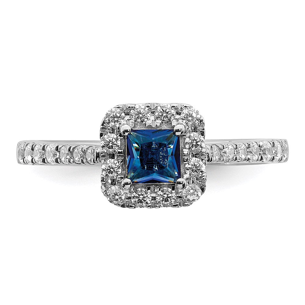 14k White Gold Sapphire Real Diamond Halo Engagement Ring
