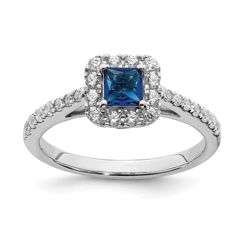 14k White Gold Sapphire Real Diamond Halo Engagement Ring