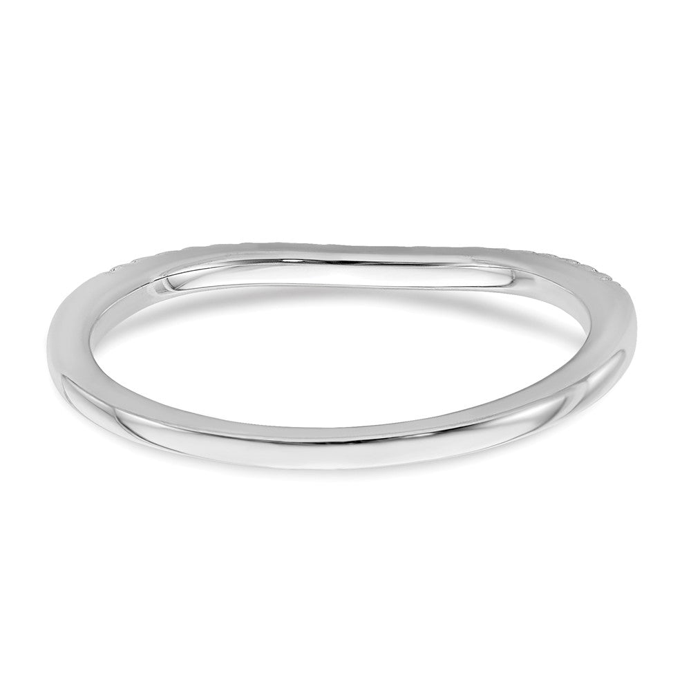Solid 14k White Gold Simulated CZ Contoured Wedding Band
