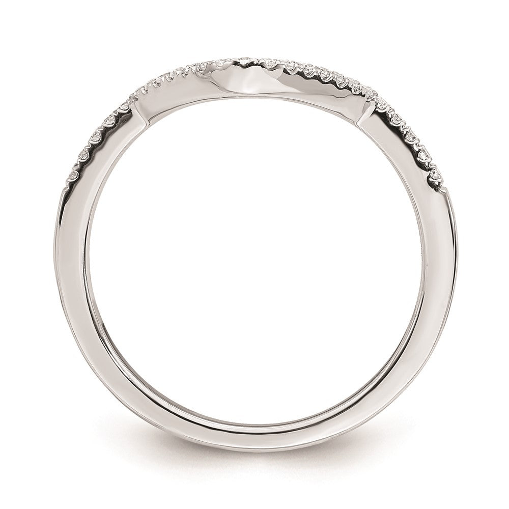 Solid 14k White Gold Simulated CZ Contoured Wedding Band