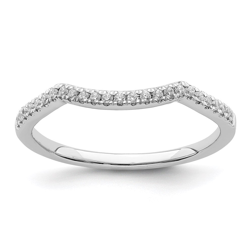 Solid 14k White Gold Simulated CZ Contoured Wedding Band