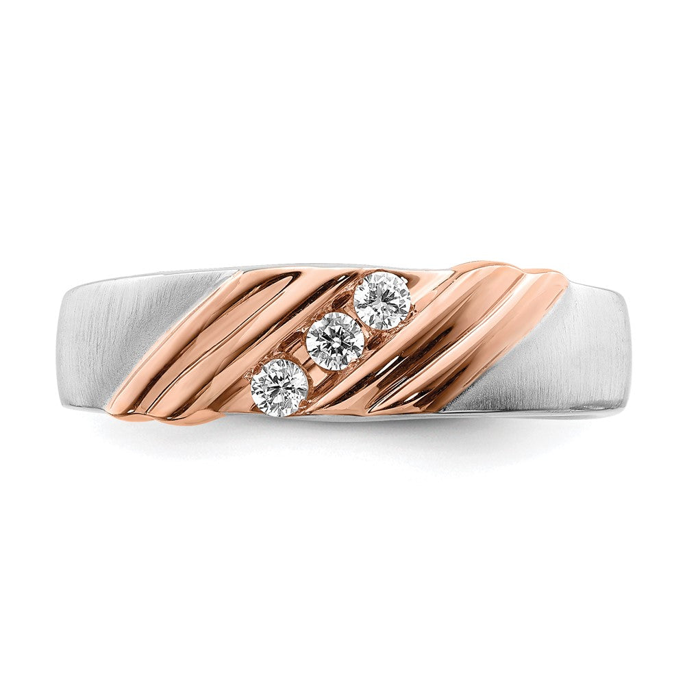 0.15ct. CZ Solid Real 14k White & Rose Gold Men's Bridal Wedding Band Ring