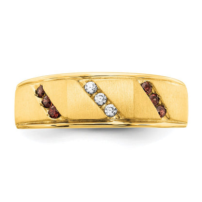 0.20ct. CZ Solid Real 14k Yellow Gold Men's Brown and White Bridal Wedding Band Ring