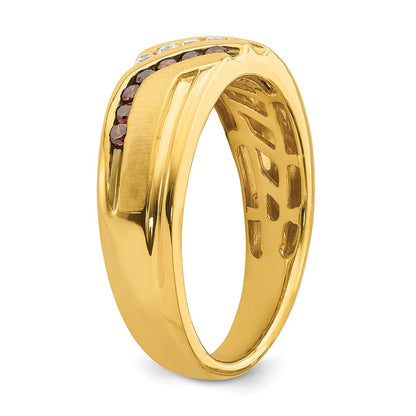 0.37ct. CZ Solid Real 14k Men's Brown and White Bridal Wedding Band Ring