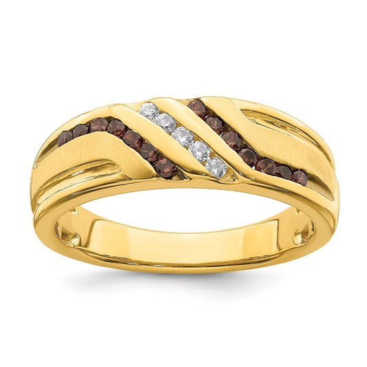 14K Yellow Gold Men's Brown and White Real Diamond Bridal Band