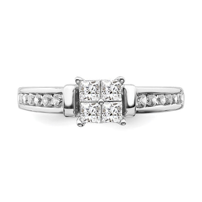 0.80ct. CZ Solid Real 14k White Gold Cluster CZ Engagement Ring